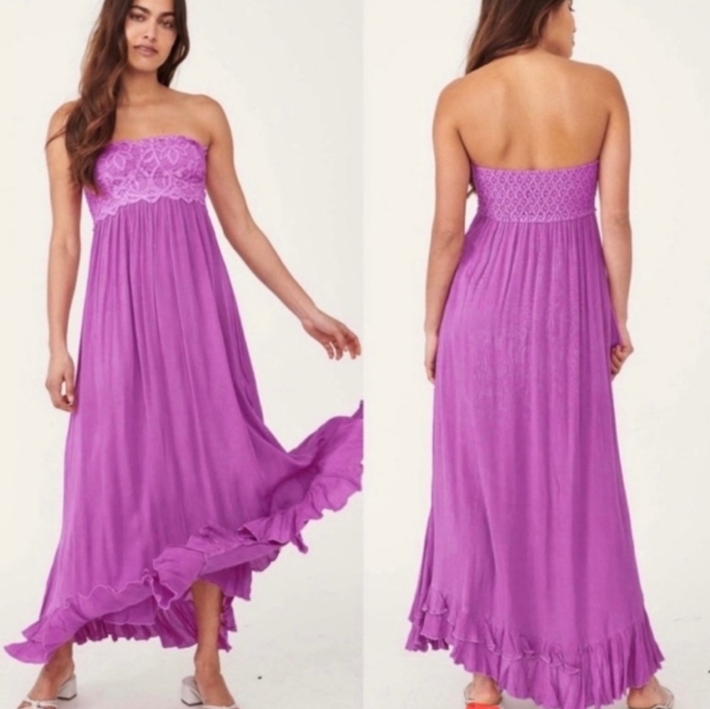Free People Strapless Lavender-Purple Lace Bodice Maxi
